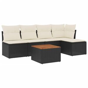 vidaXL 6-delige Loungeset met kussens poly rattan zwart