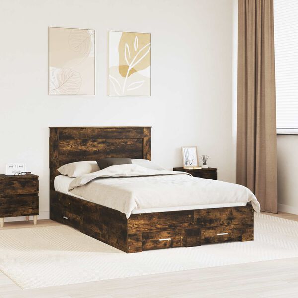vidaXL Bedframe met lade met hoofdeinde met opslag Bewerkt hout
