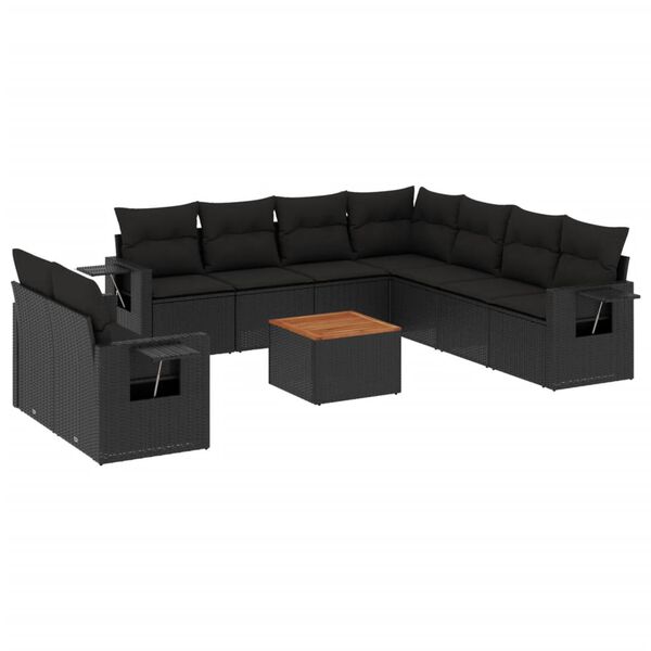 vidaXL 10-delige Loungeset met kussens poly rattan zwart