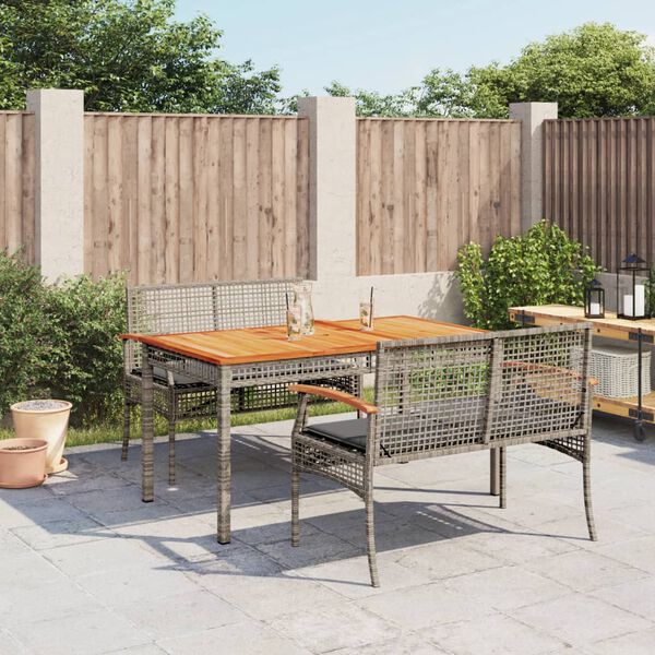 vidaXL 3-delige Tuinset met kussens poly rattan grijs