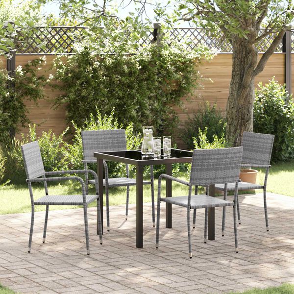 vidaXL Tuin eettafelset met kussen 5 pcs Grijs poly rattan