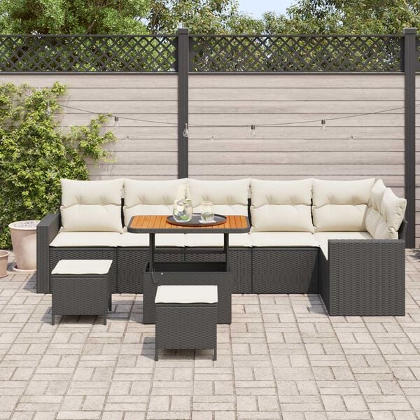 vidaXL Tuinbankenset met kussen 11 pcs Zwart en Cr&egrave;me poly rattan