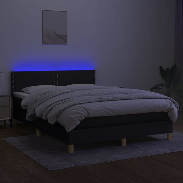 vidaXL Boxspring met matras en LED stof zwart 140x190 cm