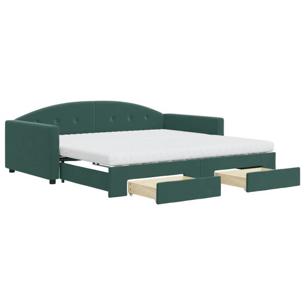 vidaXL Slaapbank onderschuifbed lades 100x200 cm fluweel donkergroen