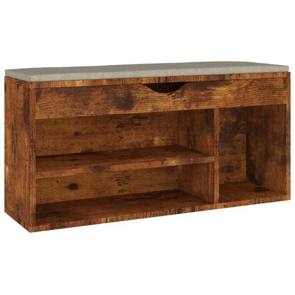 vidaXL Schoenenbank met kussen 104x30x49 cm bewerkt hout gerookt eiken