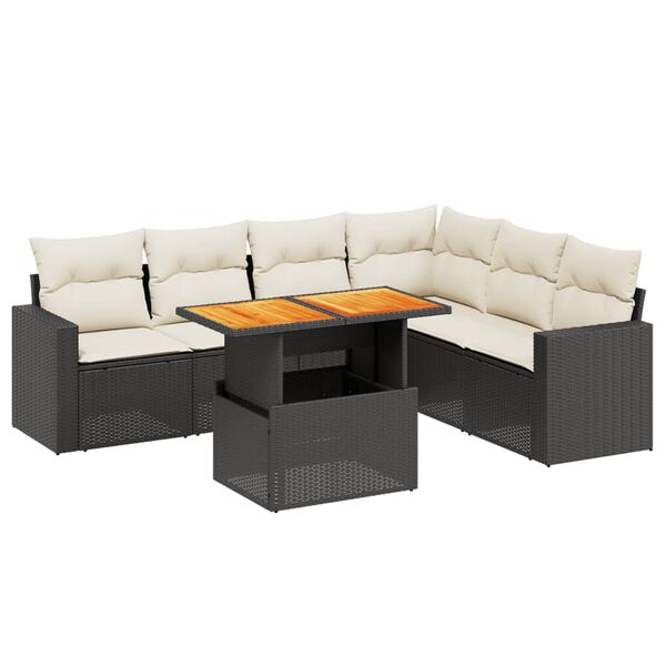 vidaXL 7-delige Loungeset met kussens poly rattan zwart