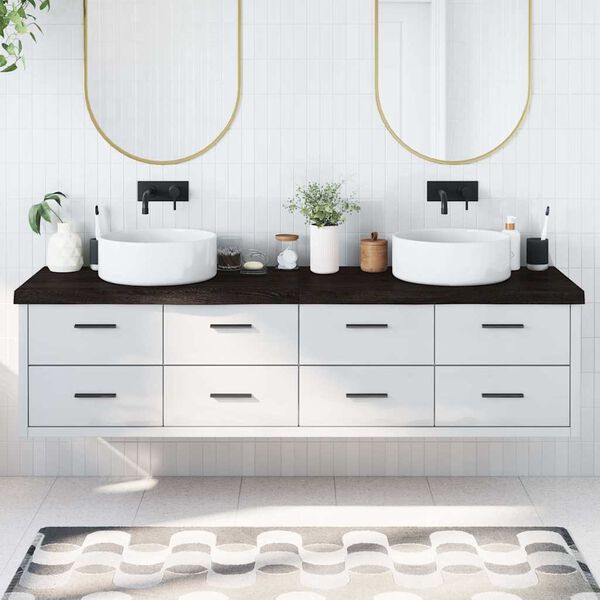 vidaXL Wastafelblad 200x50x(2-6) cm behandeld massief hout donkerbruin