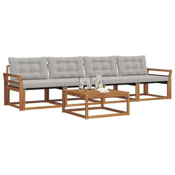 vidaXL Buiten bankenset met kussen 5 pcs Natuurlijk en Lichtgrijs