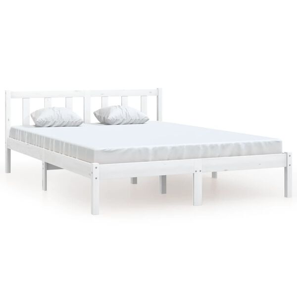 vidaXL Bedframe massief grenenhout wit 135x190 cm 4FT6 Double