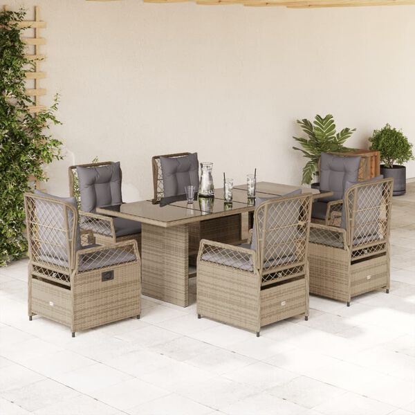 vidaXL 7-delige Tuinset met kussens poly rattan beige