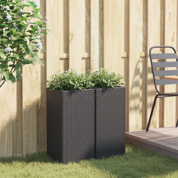 vidaXL Plantenbakken 2 st 30x30x60 cm poly rattan zwart