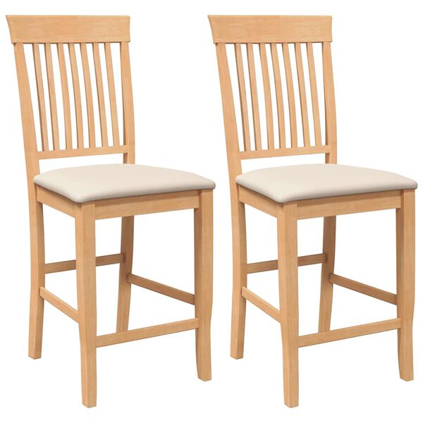 vidaXL Barkrukken met kussens 2 stuks natuurlijk massief hout rubber