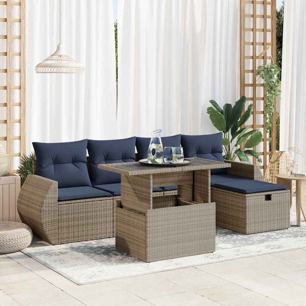 vidaXL 6-delige Loungeset met kussens poly rattan acacia grijs