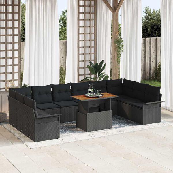 vidaXL Tuin Sofa Set met opslag 11 pcs Zwart Poly riet