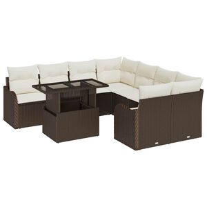 vidaXL Tuinbankenset met kussen met kussen 9 pcs Bruin Polyrattan