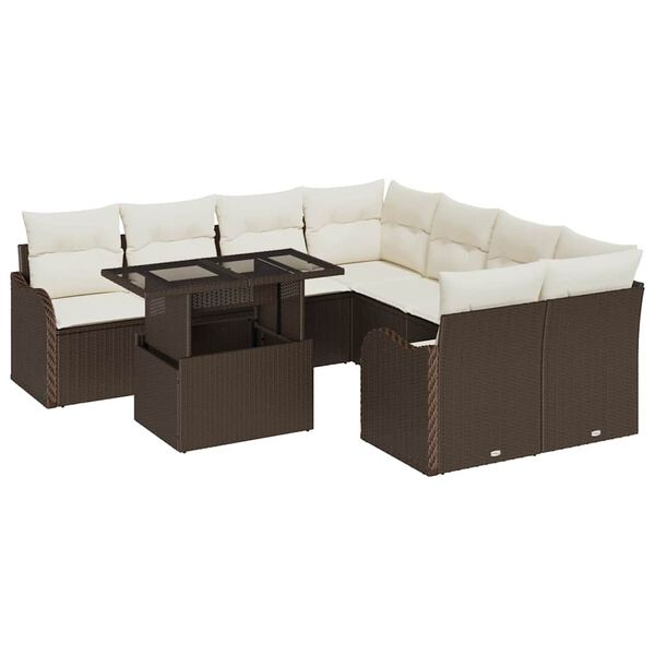 vidaXL Tuin Sofa Set met kussen met kussen 9 pcs Bruin Poly Rattan