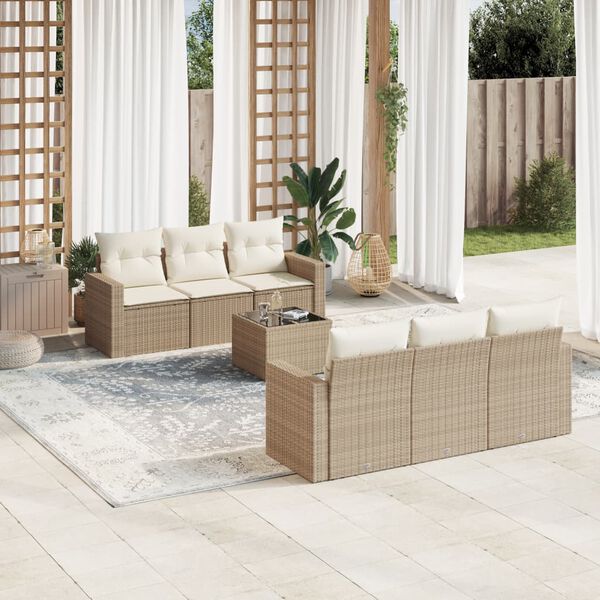 vidaXL 7-delige Loungeset met kussens poly rattan beige
