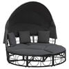 vidaXL Loungebed met luifel en kussens poly rattan zwart