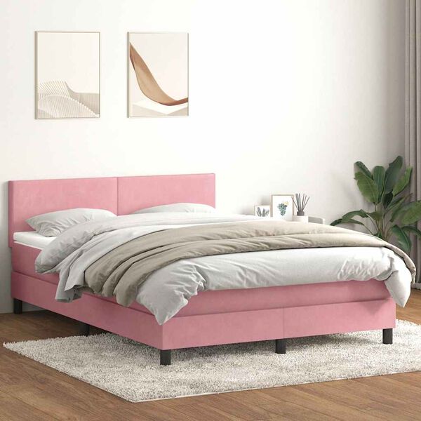 vidaXL Boxspring met matras en LED fluweel roze 160x220 cm