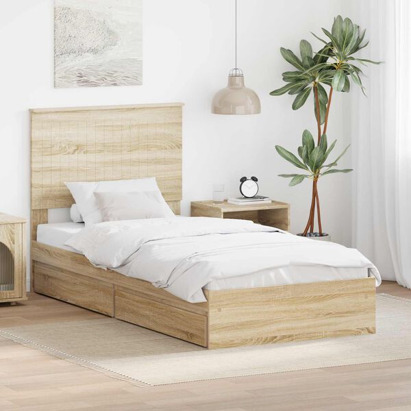 vidaXL Opslag bed met hoofdeinde Sonoma Eiken 90 x 200 cm Bewerkt hout