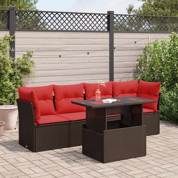 vidaXL 5-delige Loungeset met kussens poly rattan acacia bruin