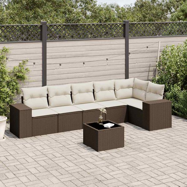 vidaXL 7-delige Loungeset met kussens poly rattan bruin