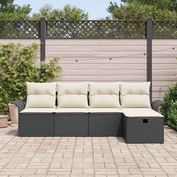 vidaXL Tuinbankenset met kussen 5 pcs Zwart en Cr&egrave;me poly rattan