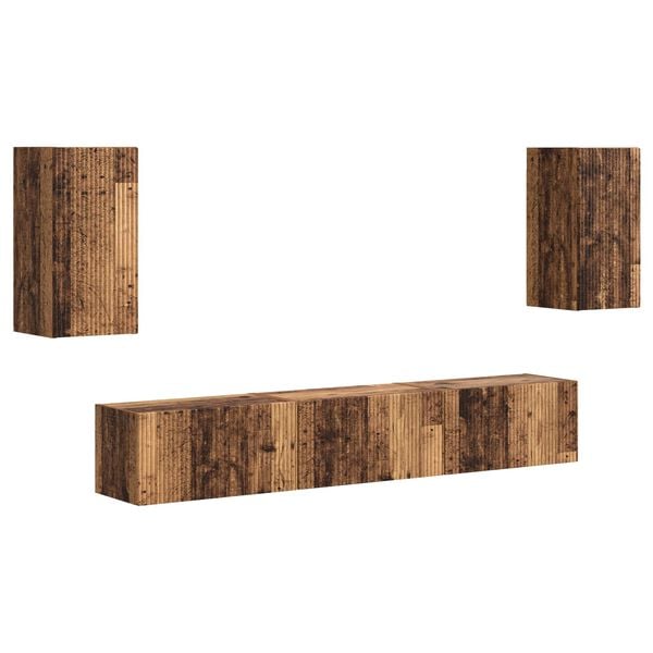 vidaXL Tv-meubelset Wandgemonteerd 5 pcs Oudhout Bewerkt hout