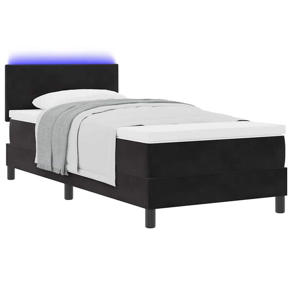 vidaXL LED Box Spring Bed met matras met LED Zwart 90 x 190 cm Fluweel