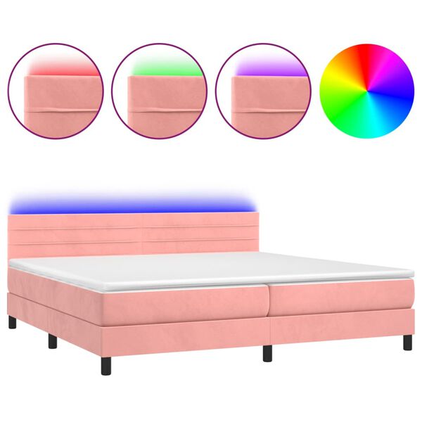 vidaXL Boxspring met matras en LED fluweel roze 200x200 cm