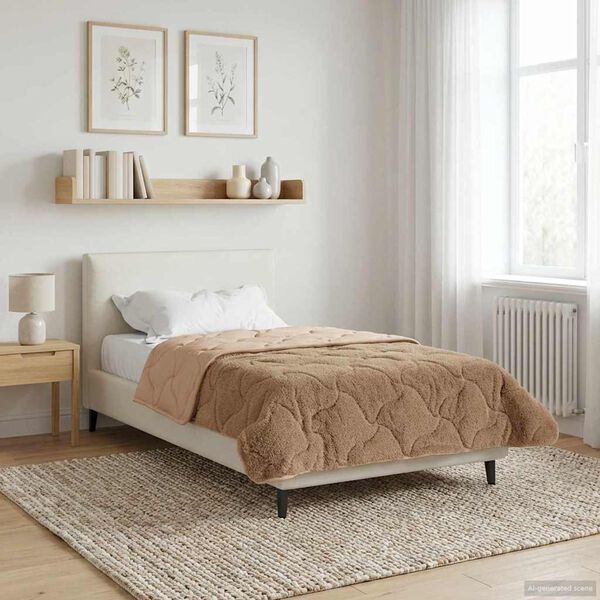 vidaXL Winter Dekbed Taupe 135 x 200 cm Microfiber en Teddy fleece
