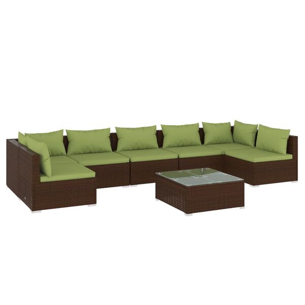 vidaXL 8-delige Loungeset met kussens poly rattan bruin