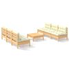 vidaXL 7-delige Loungeset met cr&egrave;mekleurige kussens grenenhout