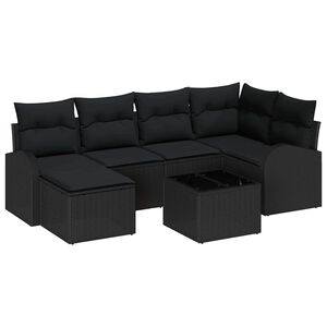 vidaXL Bankstel met kussen met opslag 7 pcs Zwart poly rattan