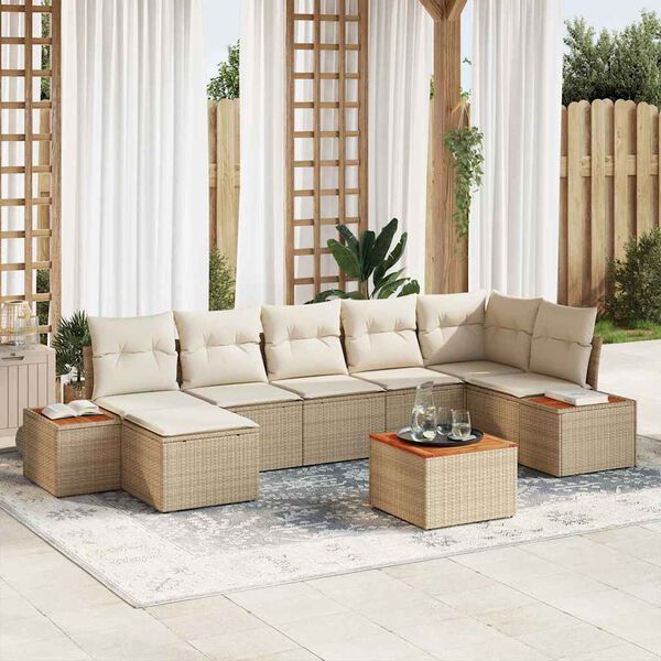 vidaXL Tuin Sofa Set met kussen 8 pcs Beige poly rattan