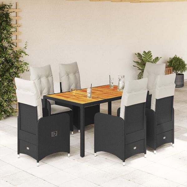 vidaXL 7-delige Bistroset met kussens poly rattan zwart