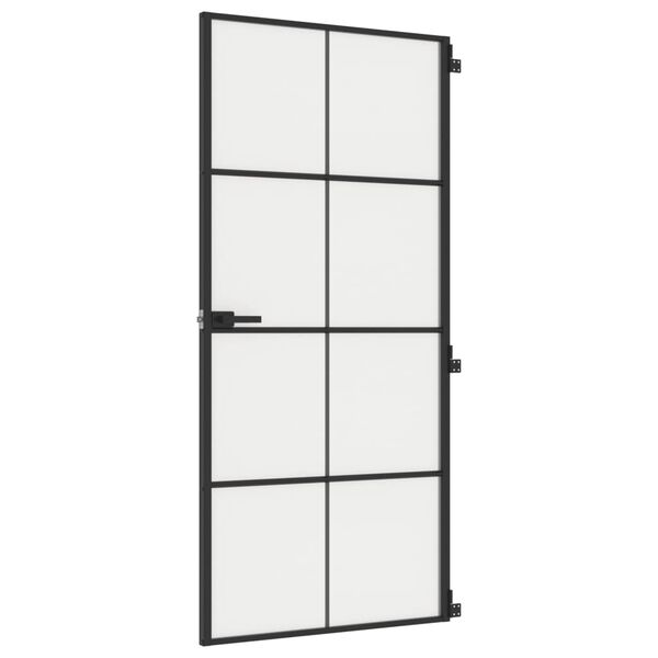 vidaXL Binnendeur smal 93x201,5 cm gehard glas en aluminium zwart