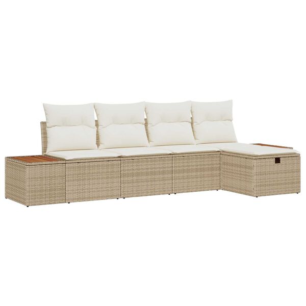 vidaXL Tuin Sofa Set met kussen 5 pcs Beige Poly riet