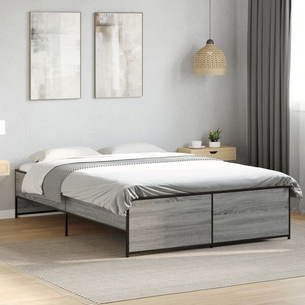 vidaXL Bedframe bewerkt hout metaal grijs sonoma eiken 120x190 cm