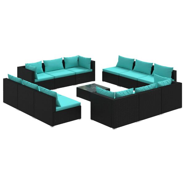 vidaXL 13-delige Loungeset met kussens poly rattan zwart