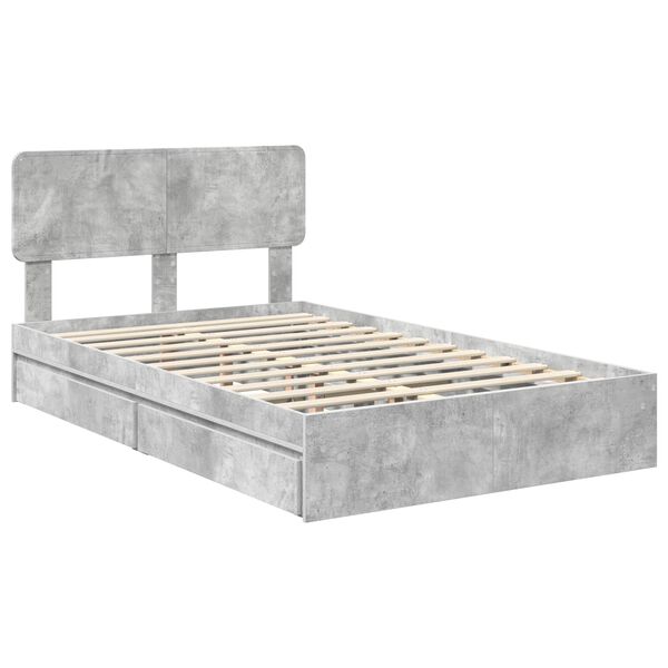 vidaXL Opslag bed met hoofdeinde Beton Grijs 140 x 190 cm Bewerkt hout