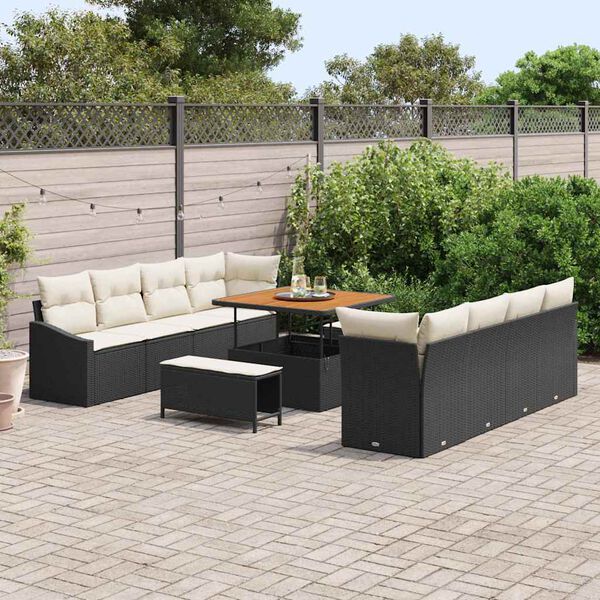 vidaXL Tuin Sofa Set met kussen met opslag 11 pcs Zwart en Cr&egrave;me