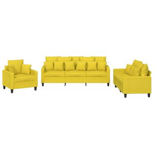 vidaXL 3-delige Loungeset met kussens stof lichtgeel