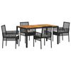 vidaXL Tuin eettafelset 5 pcs Zwart poly rattan