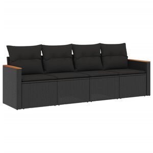 vidaXL 4-delige Loungeset met kussens poly rattan zwart