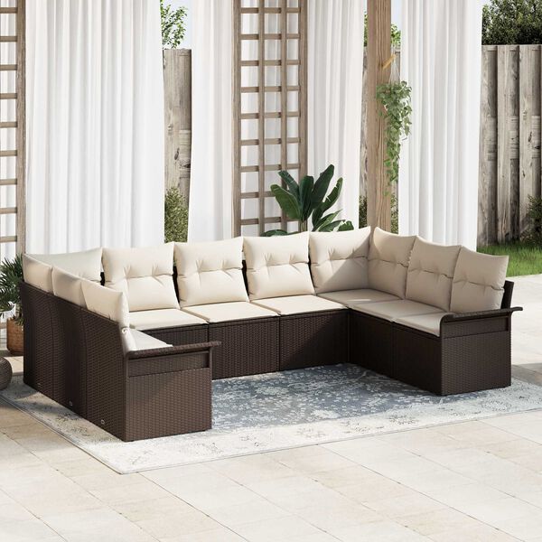 vidaXL Tuin Sofa Set met opslag 9 pcs Bruin poly rattan