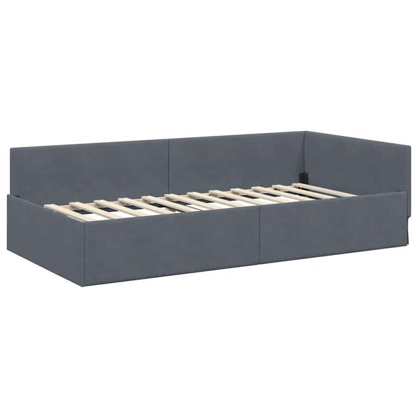 vidaXL Hoekbedframe met hoofdeinde Donkergrijs 90 cm x 200 cm Fluweel