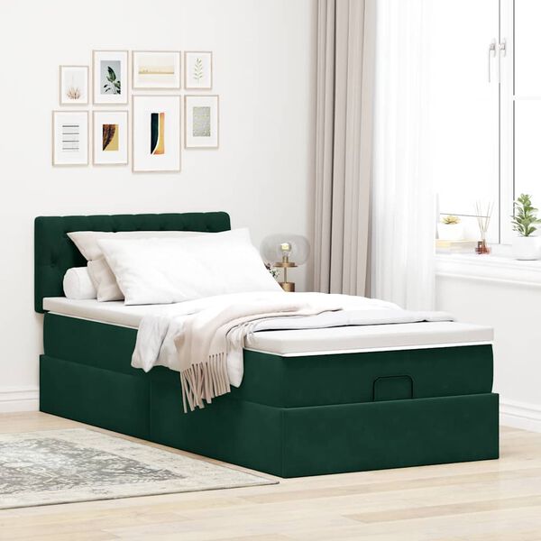 vidaXL Ottoman bed met matras en LED's 90x190cm fluweel donkergroen