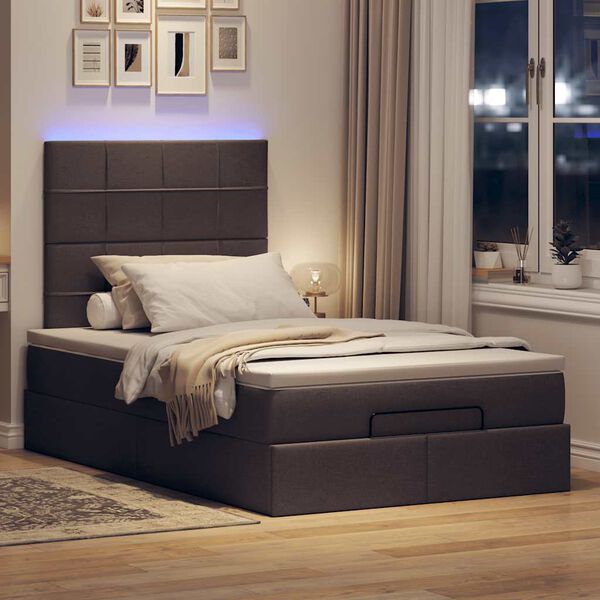 vidaXL Ottoman bed met matras en LED's 120x200cm stof donkerbruin