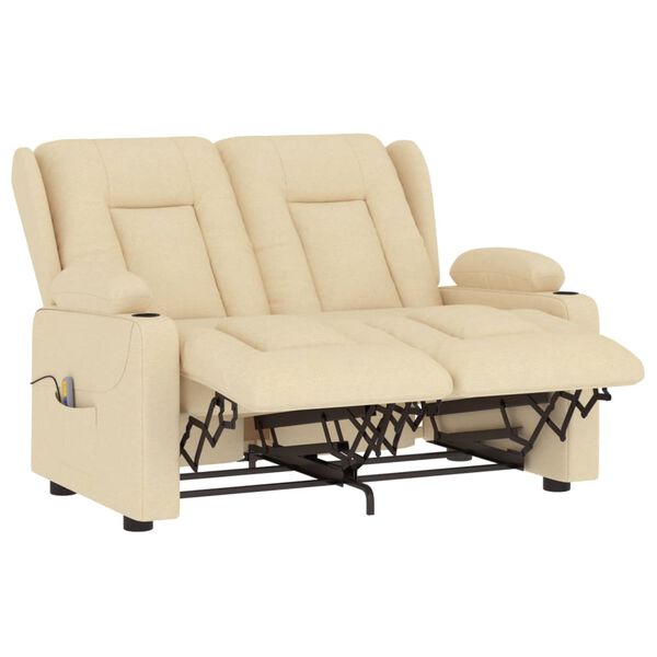 vidaXL Massagestoel 2-zits verstelbaar bekerhouders stof crèmekleurig